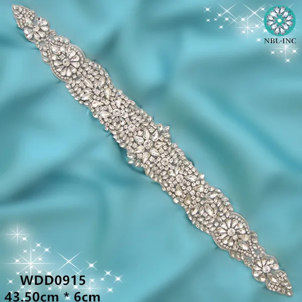 (30PCS)Wholesale hand beaded sewing bridal crystal glass rhinestone applique sash iron on for wedding dress WDD0915