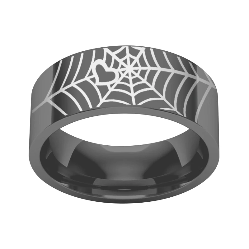 New fashion 316L steel carved spider web retro men and women heart-shaped couple ring punk goth gift jewelry