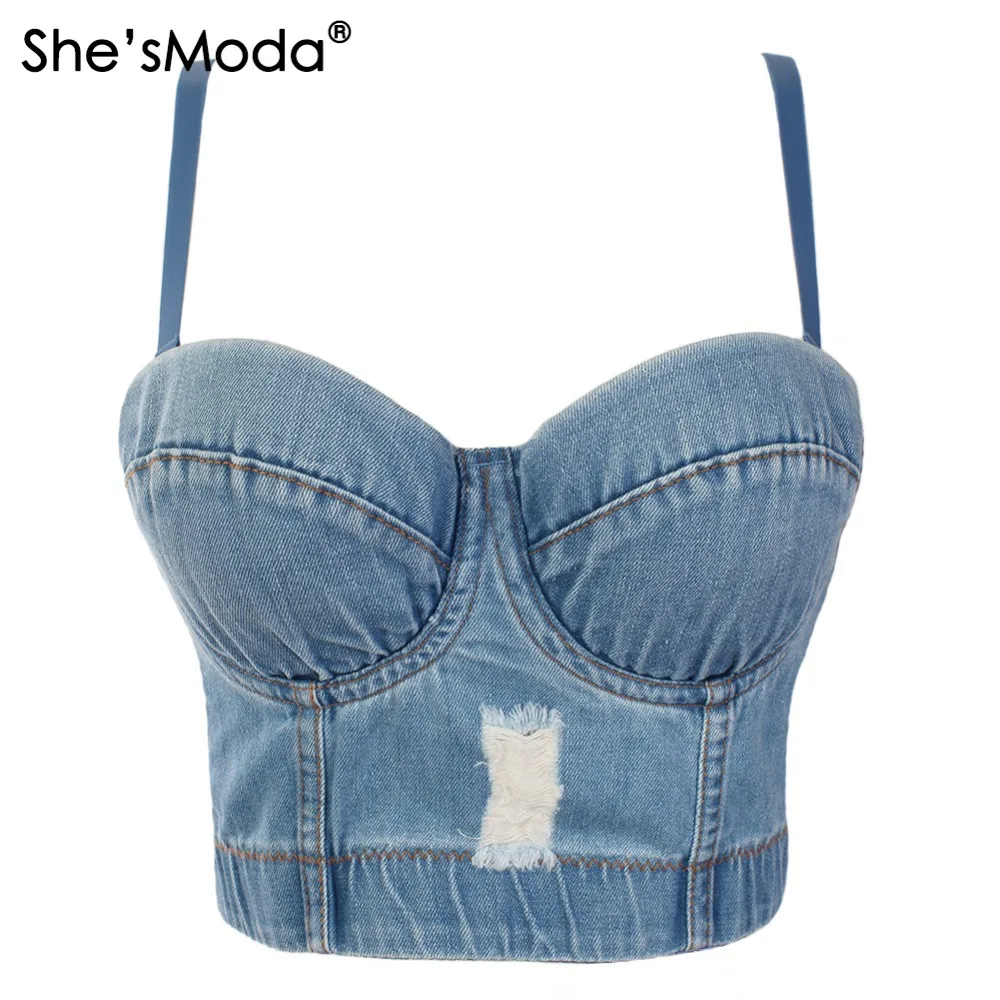 

She'sModa New Cut Denim Push Up Bustier Women's Bralette Cropped Top Vest Plus Size