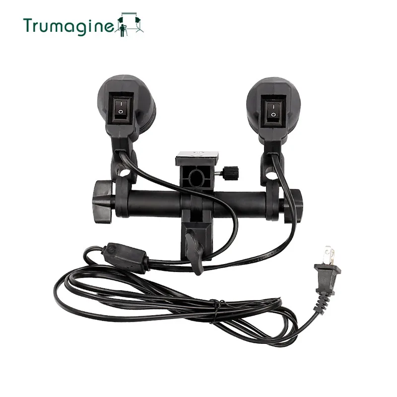 TRUMAGINE Double Head Photography Studio Light Fitting Photo Lighting E27 Socket Bulb Holder Flash Umbrella Bracket EU US Plug