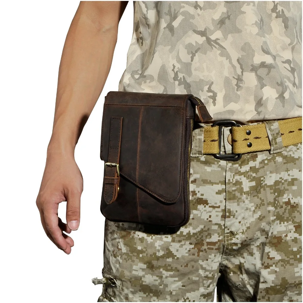 Real Leather Multifunction men Casual Fashion Small Messenger One Shoulder Crossbody Bag Design Waist Belt Bag Phone Pack 611-6