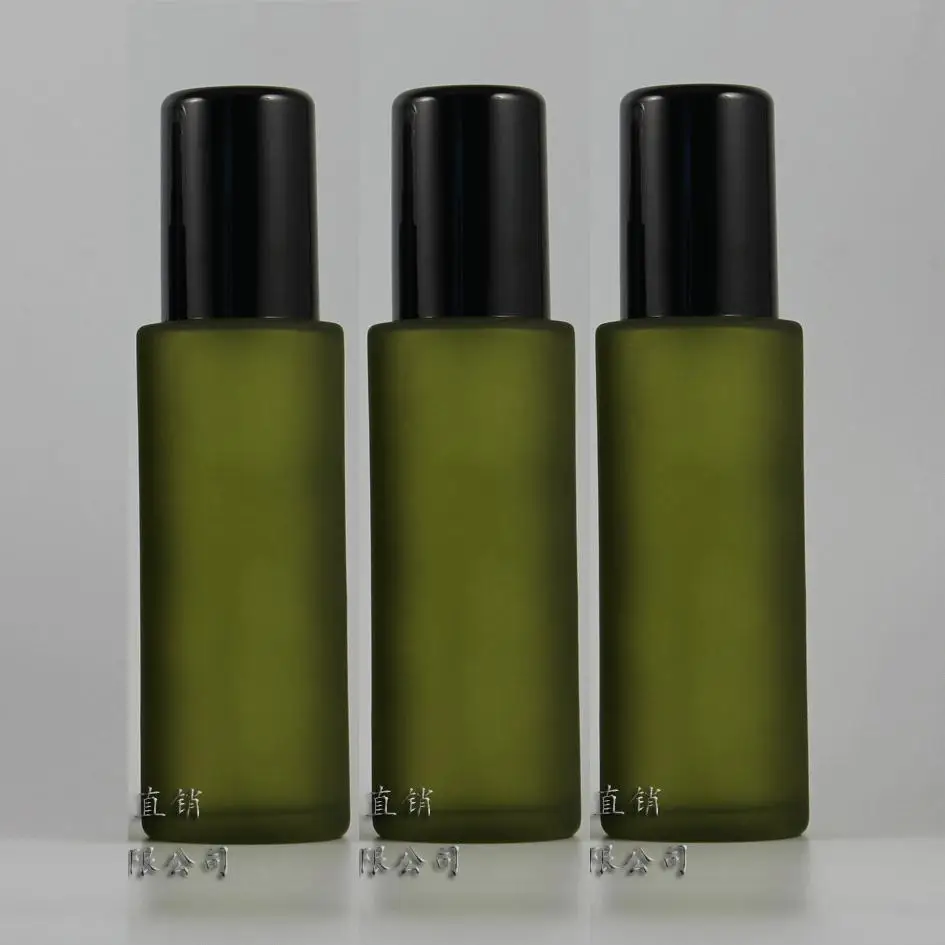 

100ml olive green frosted round Glass lotion bottle with black plastic pump,cosmetic packing,cosmetic bottle,packing for liquid