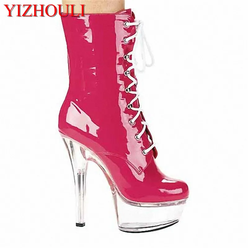 Model stage performance 6 inch ankle boots, 15 cm thin heel thick soles club pole dancing boots