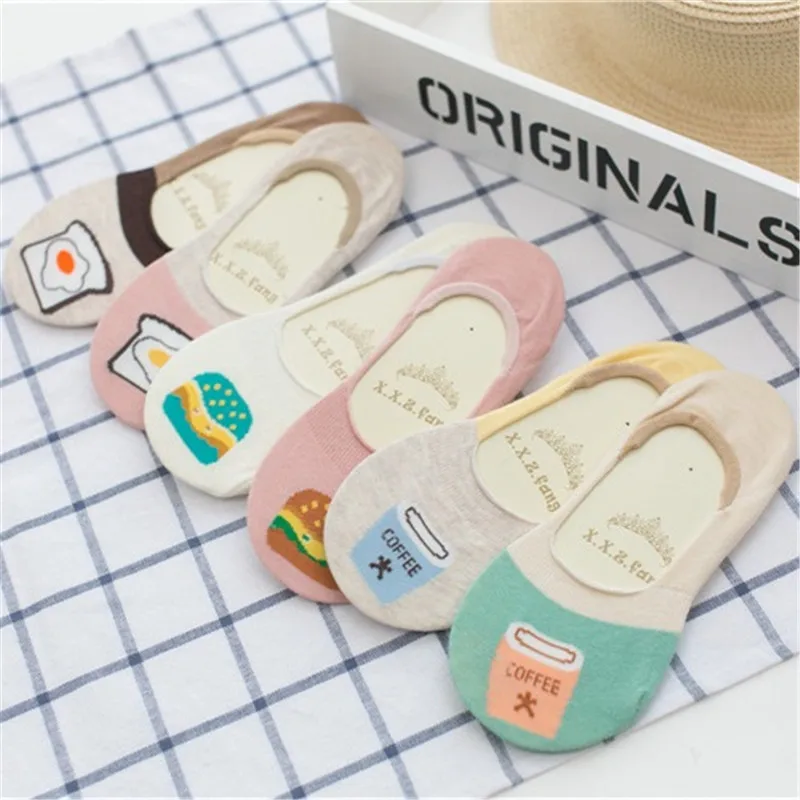 Korean Fashion Accessories Cartoon Shallow Top Socks Pure Cotton Silicone Non-slip New 6pair/set Lovely Pattern