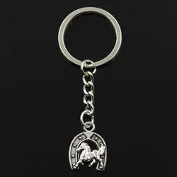 Fashion Horse Lucky Horseshoe 23x18mm Pendant 30mm Key Ring Chain Silver Color Men Car Gift Souvenirs Keychain Dropshipping