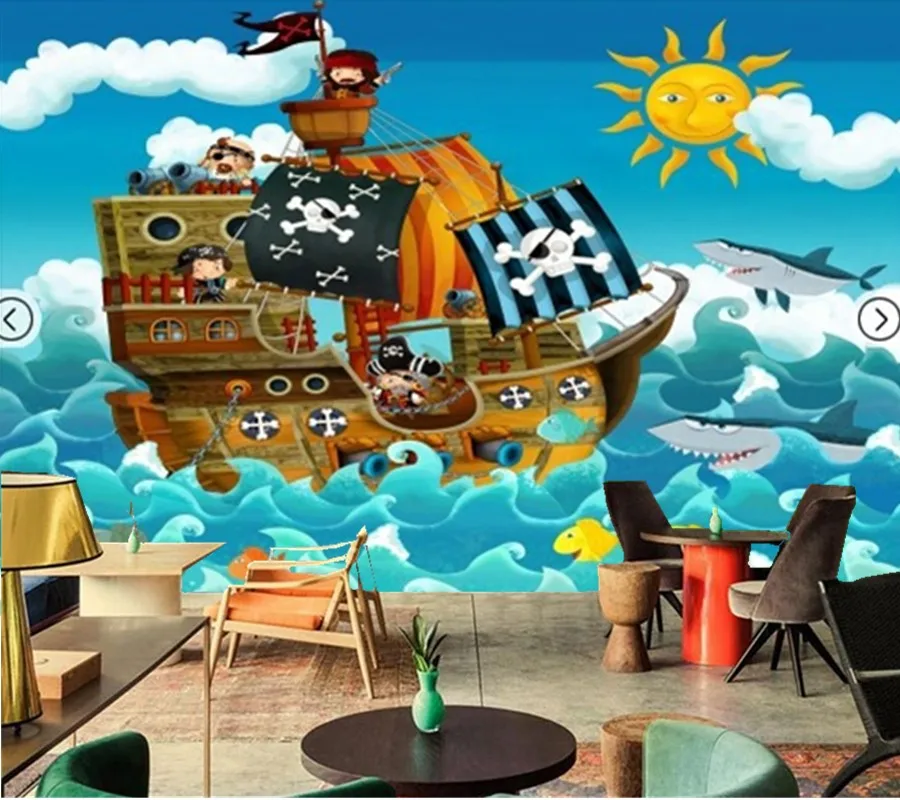 

Custom photo Papier Peint,Pirate Ship Wall Mural Fresco for Bedroom Children's room living room background papel de parede