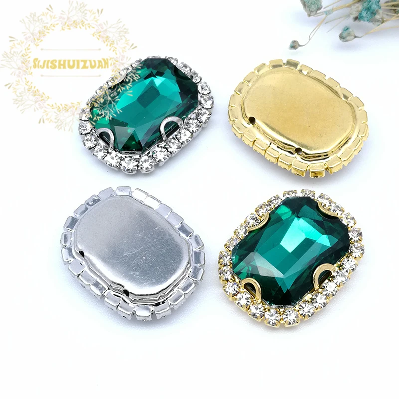 Malachite green Rectangle Shape Drill Side Chain CrystaL Glass Sewing Rhinestones DIY Women's Shose and Wedding Dresses