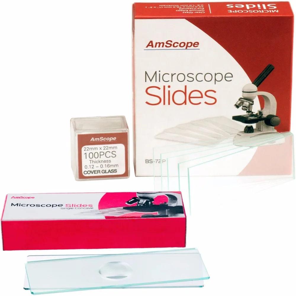 72 Pre-Cleaned Blank Plate Microscope Slides and 12 Single Depression Concave Slides + 100 Coverslips