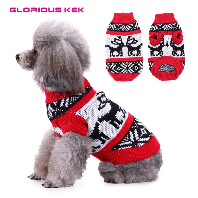 GLORIOUS KEK Pet Sweaters Christmas Holiday Reindeer Ugly Sweaters for Small Dogs Cat Sweaters Warm Winter Soft Knitwear Apparel