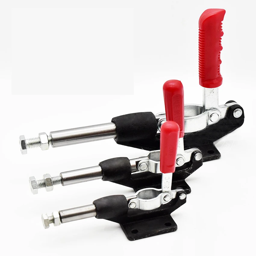 32/42/60 мм плунжерный ход, металлический нажимной рычажный зажим 227/386/680 кг, пластиковая крышка, ручка, основание из ковкого чугуна, нажимной зажим