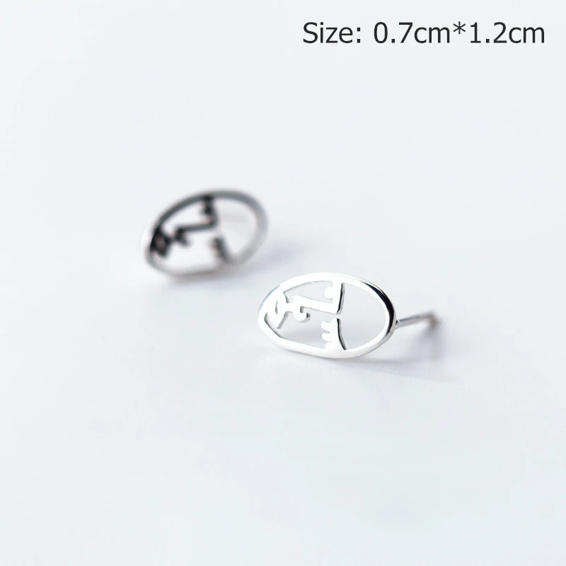 Unique Personality Hollow Human Face Body Stud Earrings 925 Sterling Silver Profile Women Abstract Jewelry