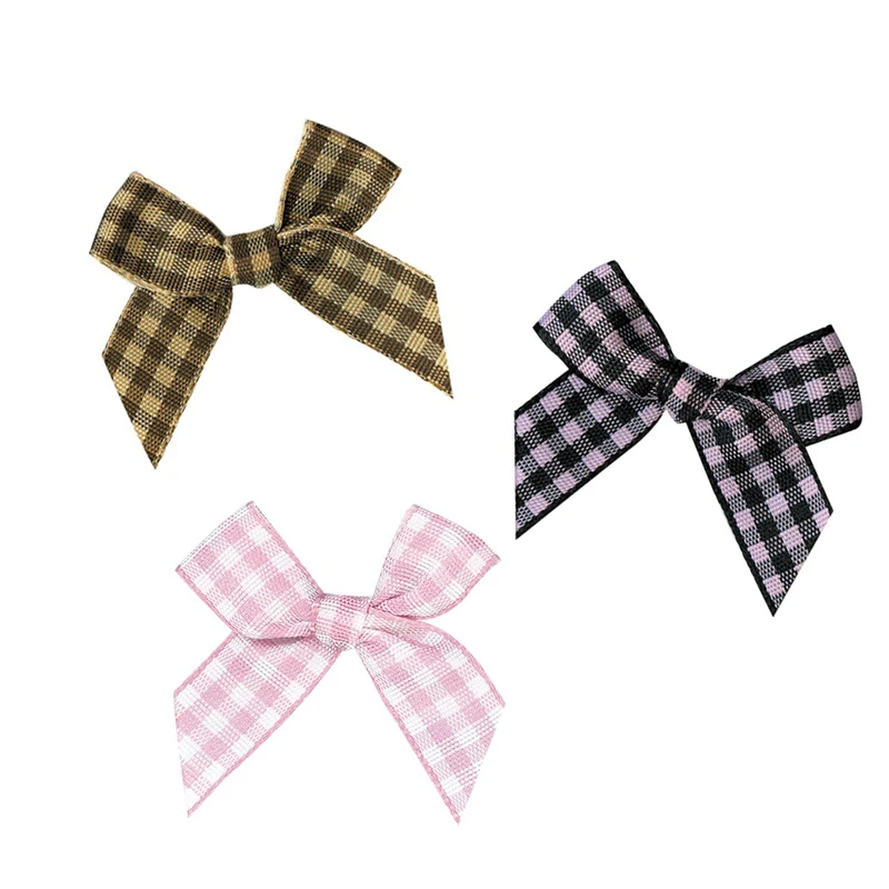 50Pcs Polyester Gingham Ribbon Bows DIY Craft Supplie Wedding Party Decor Gift Packing Plaid Bowknot Sewing Headwear Accessories