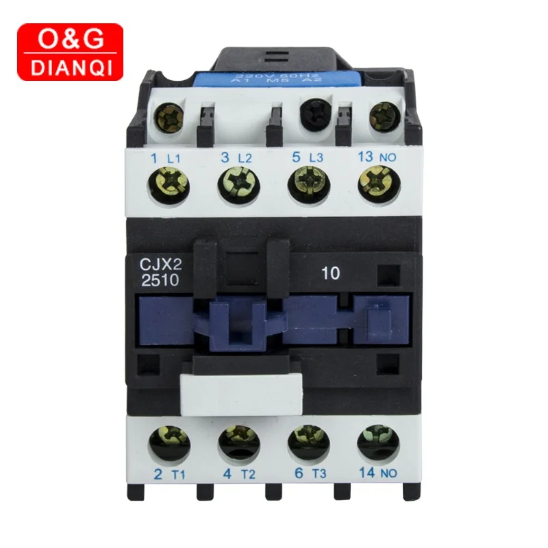 

25A CJX2-2510 2501 AC Contactor 3Phase 3-Pole NO Coil Voltage 380V 220V 24V 50Hz Din Rail Mounted 3P+1NO Normal Open Contactor