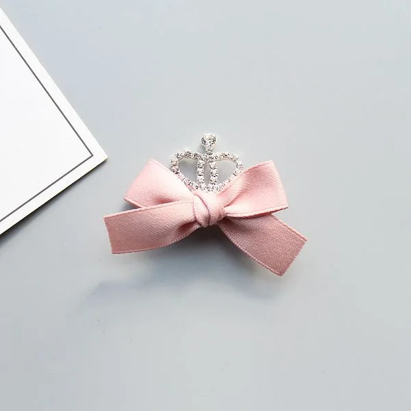 Boutique 30 pcs แฟชั่นน่ารัก Glitter Tiaras Hairpins โบว์ Kawaii Solid อัญมณีมงกุฎ Bowknot คลิปผมเจ้าหญิง Headwear