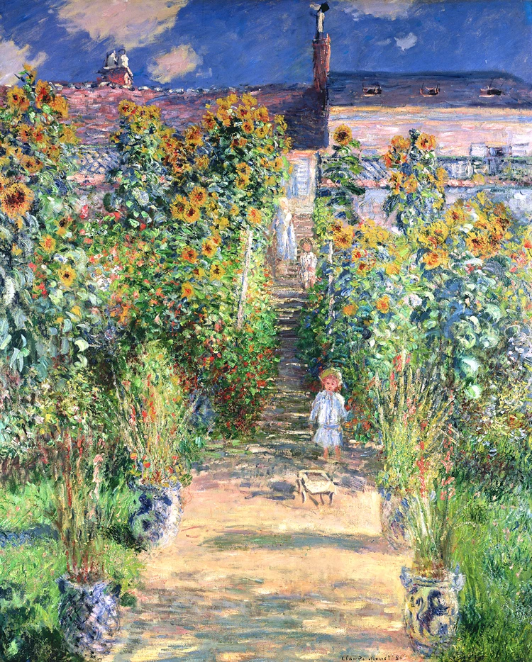 scenery  canvas painting masterpiece reproduction Monet's garden at Vetheuil c1880 by Claude