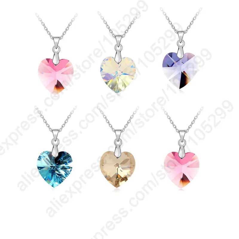 Wholesale Austrian Crystal 925 Sterling Silver Needle Jewelry Heart Pendant Necklaces Hook Earrings Woman Accessories Gift