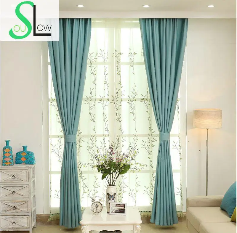 Slow Soul Green Blue Dark Coffee Pure Color Curtains Linen Simple Modern Thickening Curtain For Living Room Kitchen Bedroom