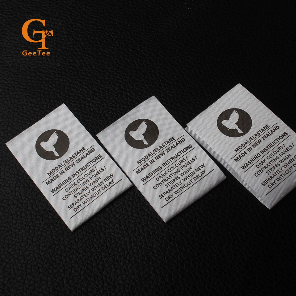 custom brand shop name printing wash care labels,cut and fold garment accessories flag soft silk care wash label for clothes