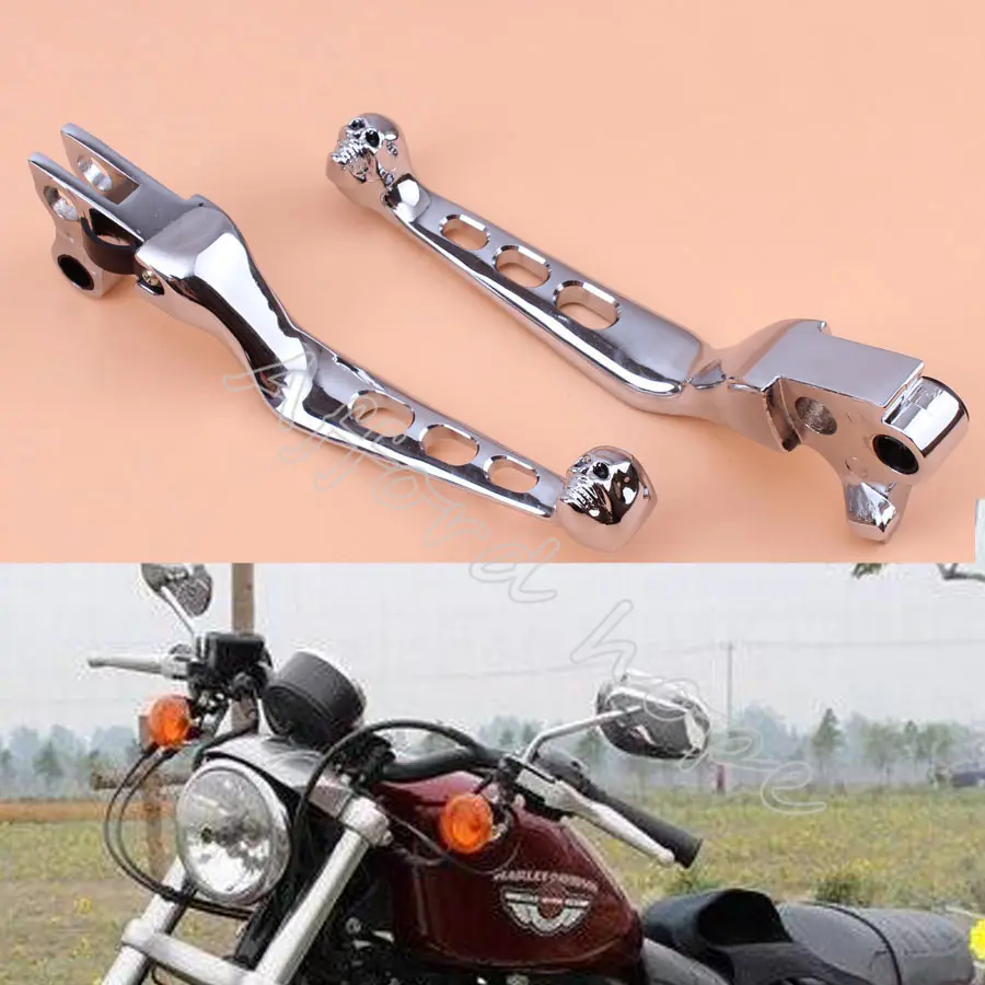 1pair Chrome Aluminum Skull Brake Clutch Handlebar Lever for Harley Sportster Softail Night Train Fatboy Electra Glide Custom