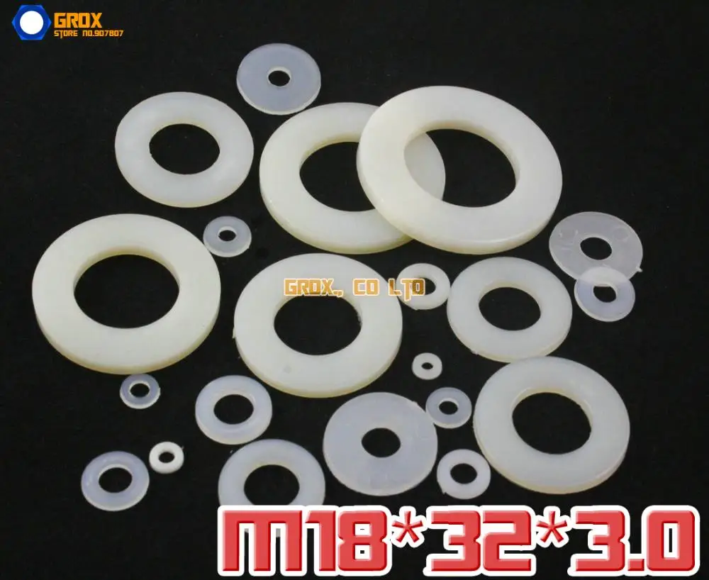 

50 Pieces M18 x 32 x 3.0mm Nylon Flat Washer Insulation Washer