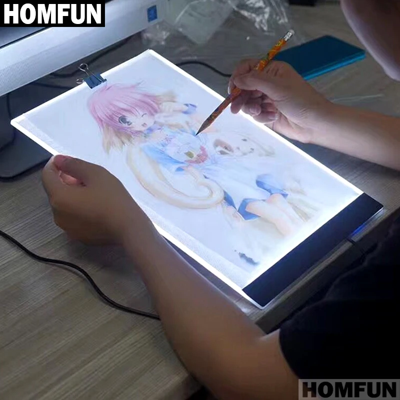 HOMFUN A4 LED artysta cienki szablon artystyczny tablica do pisania podświetlana tablica Tracing tablet do rysowania 5D Diy diament haftowany obraz ścieg krzyżykowy