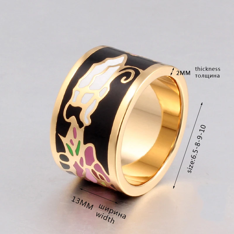 Stainless Steel Rings for Women Fashion Pretty Charm Big Enamel Rings 1.3cm Ethnic Vintage Style