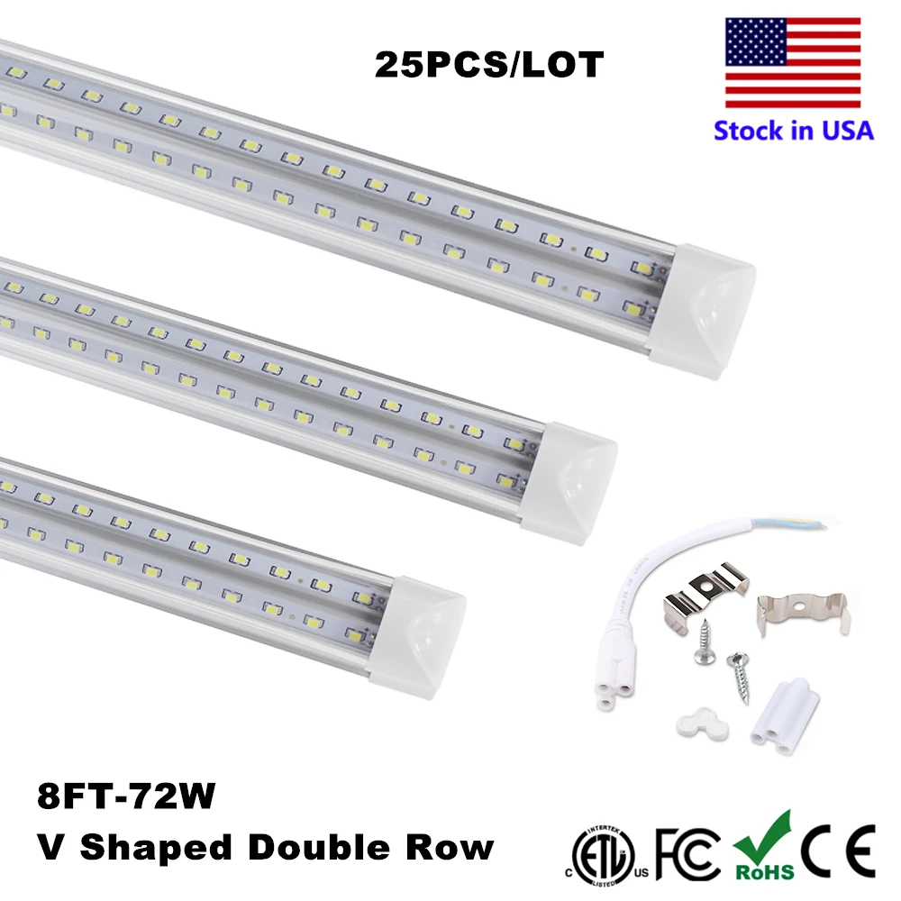 

T8 Integrate V Shape LED Tube Light 2400mm 2.4m 240cm 8ft 4ft 5ft 6ft T8 LED Tubes Lamp 8 feet 72W Cooler Door Bulb Light