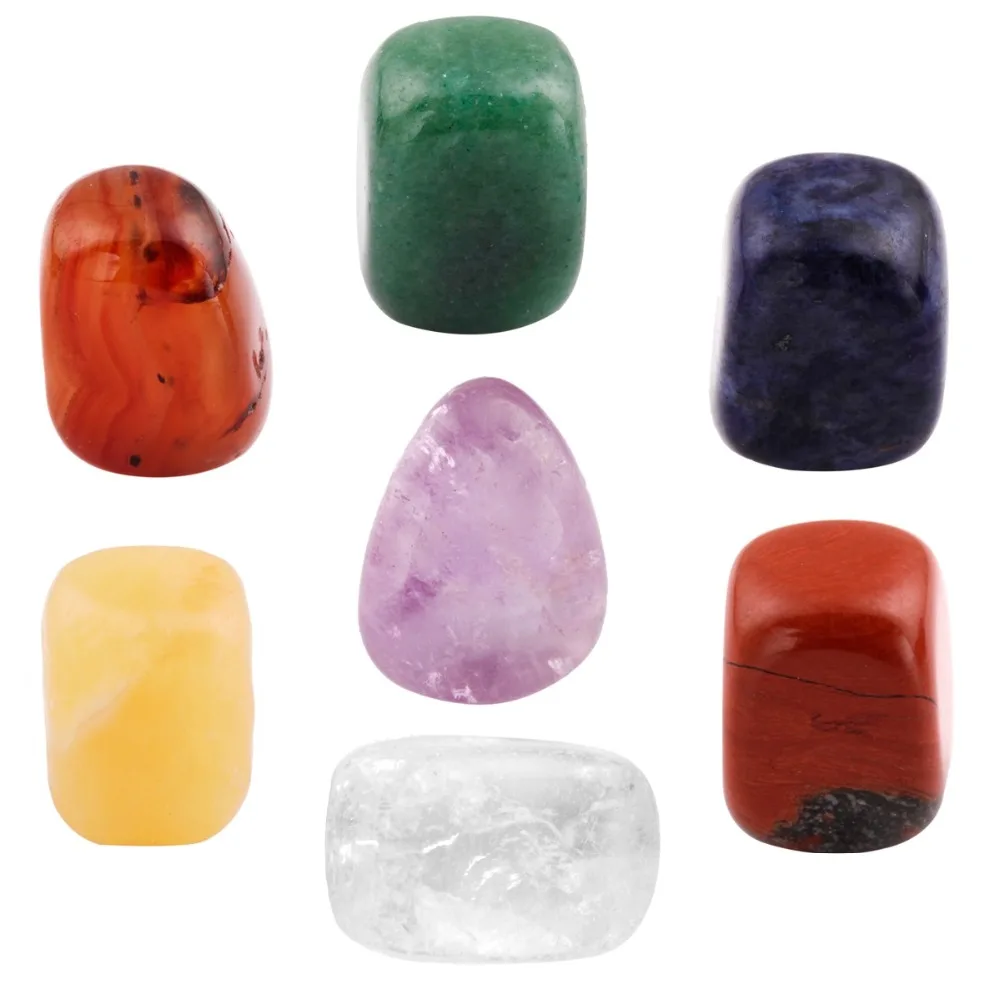 TUMBEELLUWA 7Pc/Set 7 Chakra Healing Crystal Tumbled Palm Stones Reiki Balance Meditation Jewelry