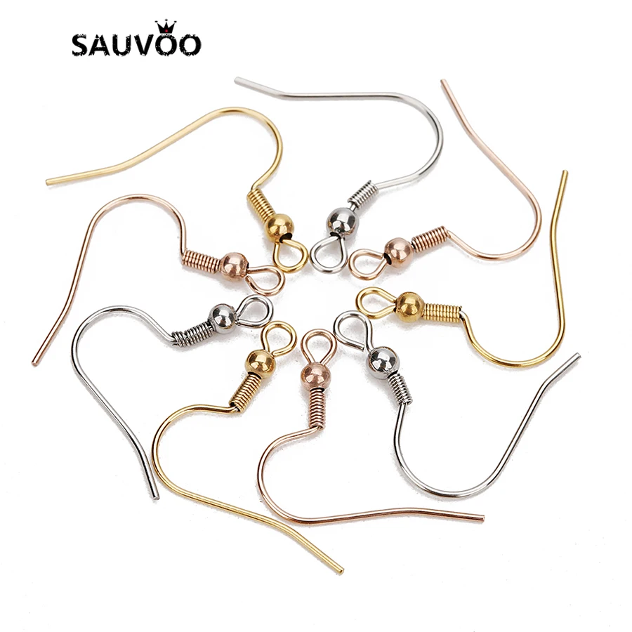 SAUVOO 3 Colors 20pcs 20x20mm Stainless Steel Ear Wires Hooks with Spring and Ball Earring Findings Accessories Jewelry Making