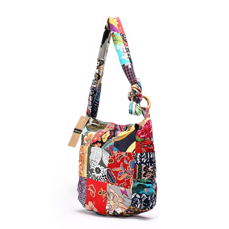 Designer Women Shoulder Bag Cotton Fabric Handbags Large Capacity Hippie Hobo Bags Floral Patchwork Crossbody Messenger Bag