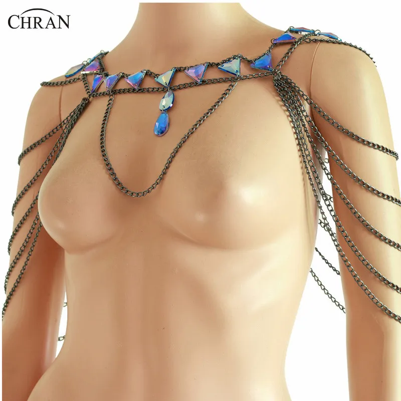 Chran Sequin Shoulder Necklace Accessories Sexy Body Waist Chain Multilayer Belly Chain Dance Jewelry