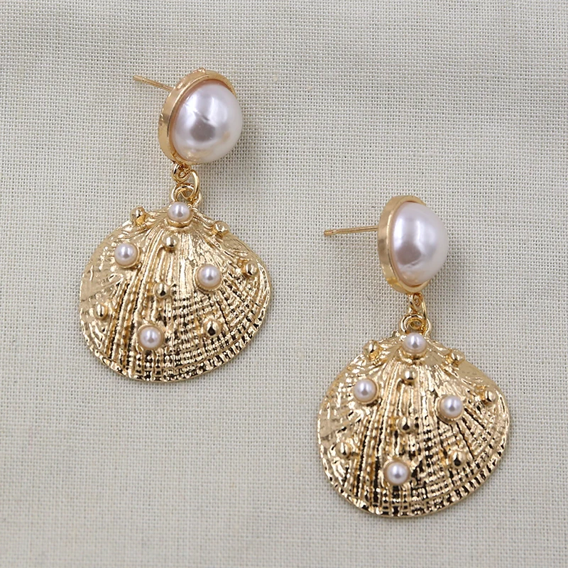 Handmade Gold/Silver Color Pearl Earrings For Women Bohemia korean Earring Summer Seashell Earrings 2019 Fashion Jewelry