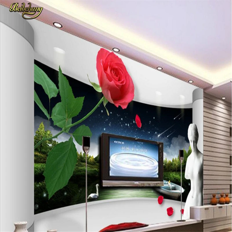 

beibehang Custom photo wallpaper large mural wall stickers red rose petals 3D stereo creative TV backdrop wall papel de parede