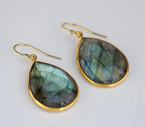 WT-E189 Wholesale big teardrop earrings for women fashion gift natural labradorite raw teardrop stone beautiful earrings designs