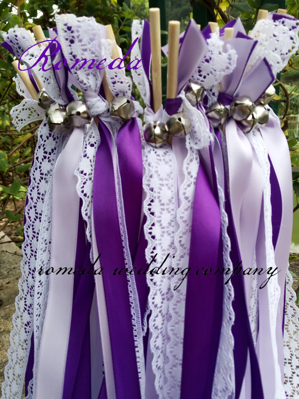 Style D New Arrived 3 Ribbons stick wedding wands with lace Dark & Light purple Ribbon Birthday Party , ribbon Sparklers