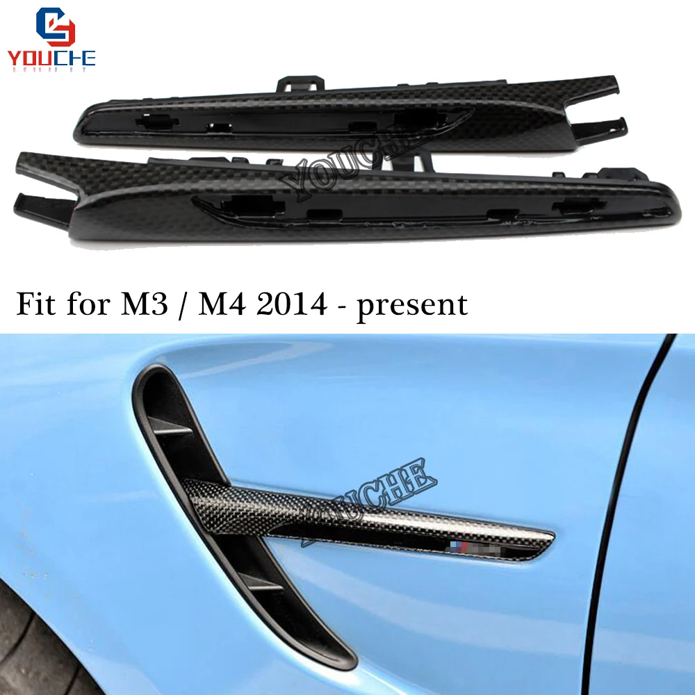 Carbon Fiber Side Air Vent Trim Fender Sticker for BMW M3 F80 4-door sedan M4 F82 F83 coupe convertible 2014 + Replacement Style