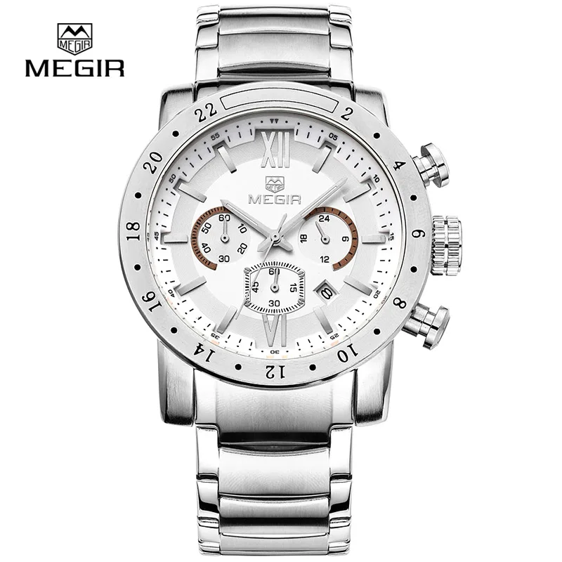 Business Men\'s Dress Wrist Watches Chronograph Clock Stainless Steel Band 24 Hours Quartz Stop Watch Man Relogios Masculino 3008