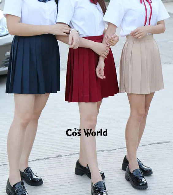 Japanese Women\'s Summer High Waist Pleated Plaid Skirts JK School Uniform Anime Cosplay Costumes