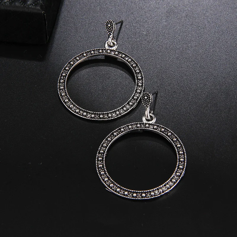 RscvonM Vintage Trendy Silver Color Hoop Earrings For Women Bohemian Statement Geometry Round Creole Earring Pierce Jewelry