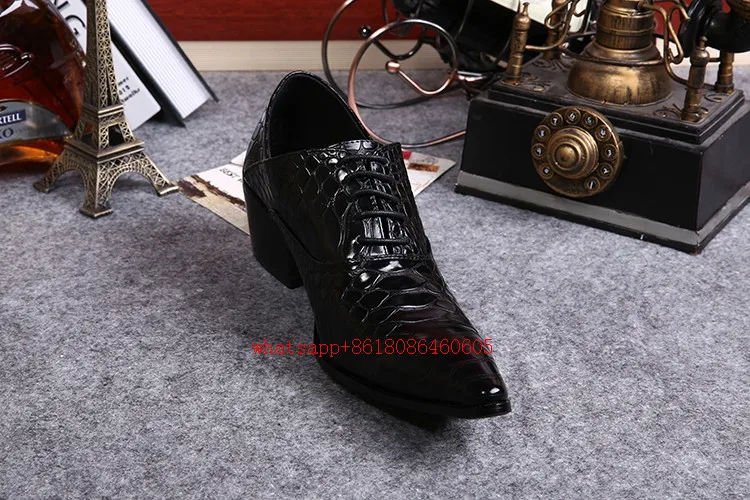 Choudory New arrival crocodile skin shoes mens patent leather black shoes high heels lace up oxfords formal shoes men plus size