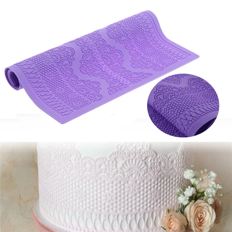 Aomily Wedding Cake Silicone Flower Lace Fondant Mold Mousse Brim Decor Sugarcraft Icing Mat Pad Home Pastry Baking Tool Supplie