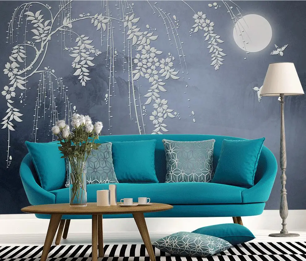 

Beibehang Custom wallpaper Chinese classical flower rattan moonlight sofa TV background wall living room bedroom 3d wallpaper