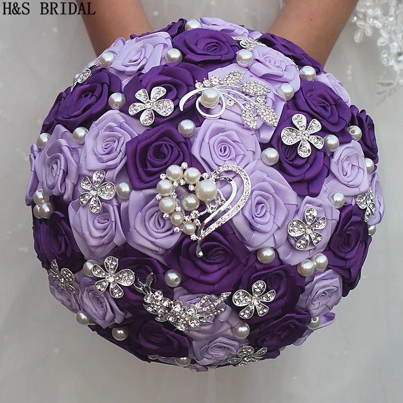 H&S BRIDAL Purple pearls Wedding Bouquet bouquet de mariage wedding flowers bridal bouquets wedding accessorize