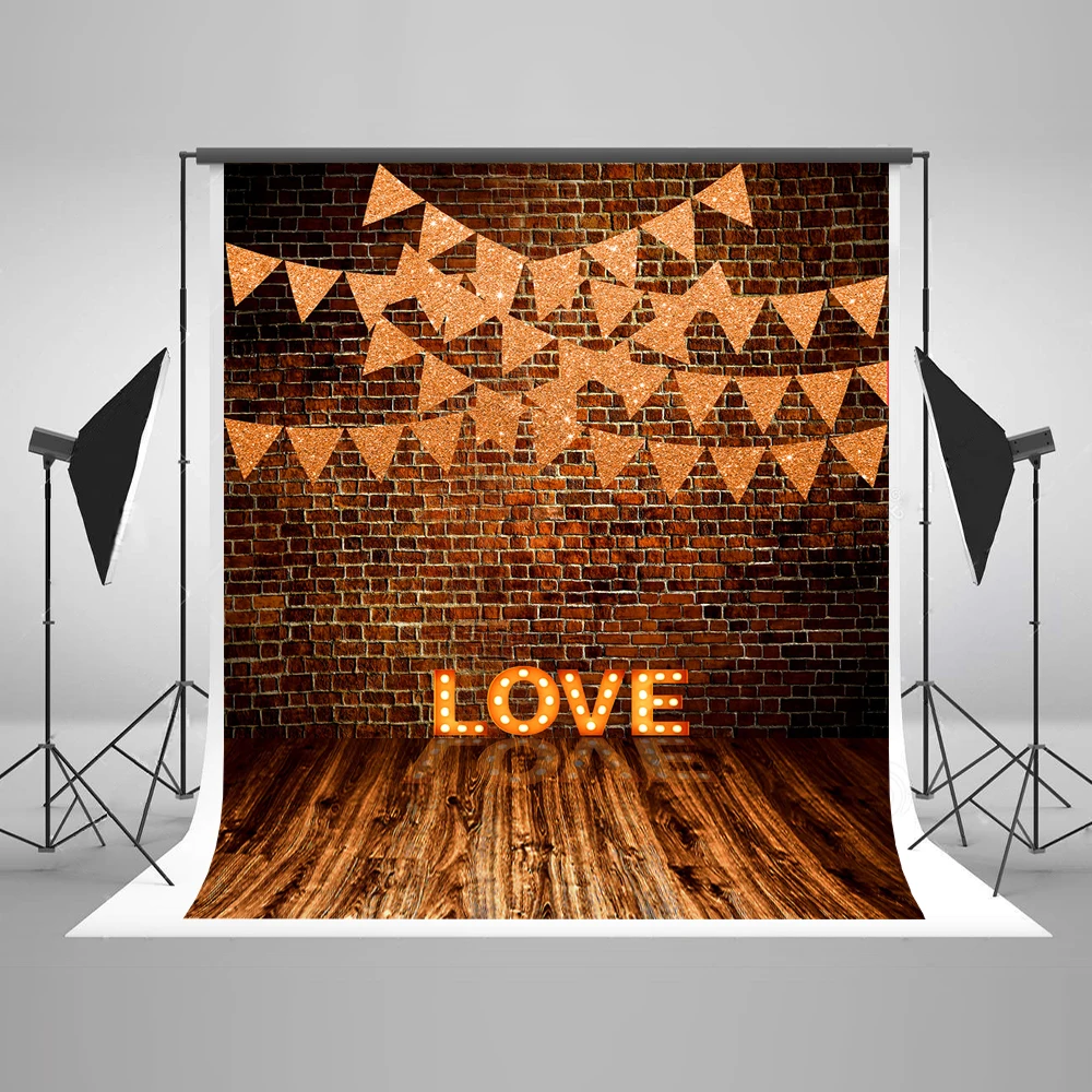 VinylBDS Wedding Brick Wall Photography Backdrops Valentines Day Love Backgrounds for Photo Studio Backgrounds Photography Wood