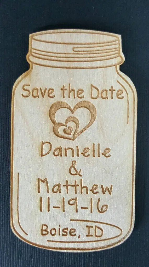 customized Bride Groom names Mason Jar Wedding wooden Save the Date Magnets engagement party favors company gifts