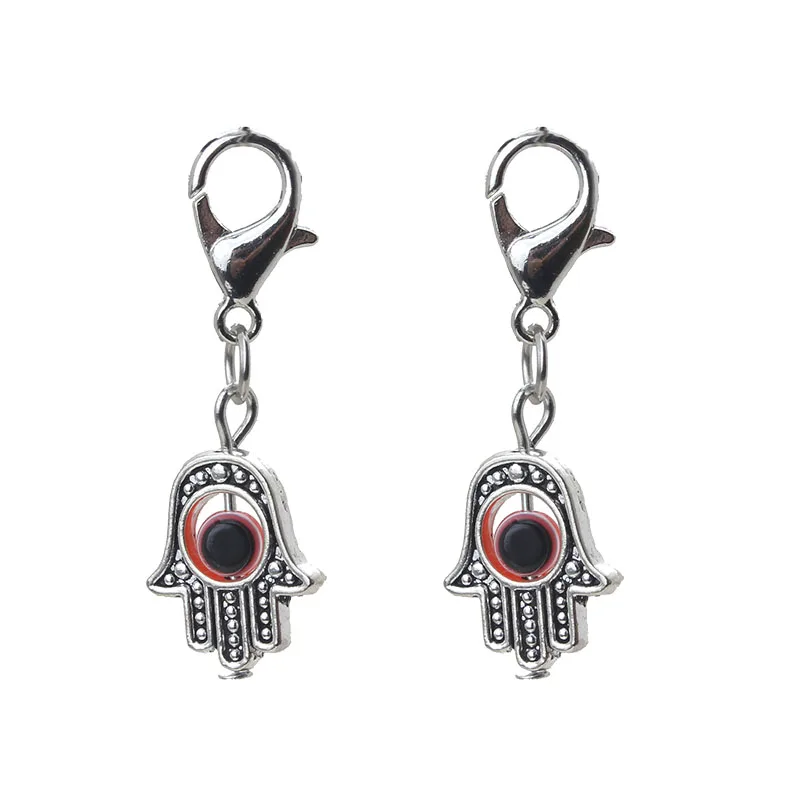 10pcs/lot 35*13mm Evil Eye Beads Hamsa Hand Charms Pendent Lobster Clasp Pendant Key Chain Jewelry Accessories