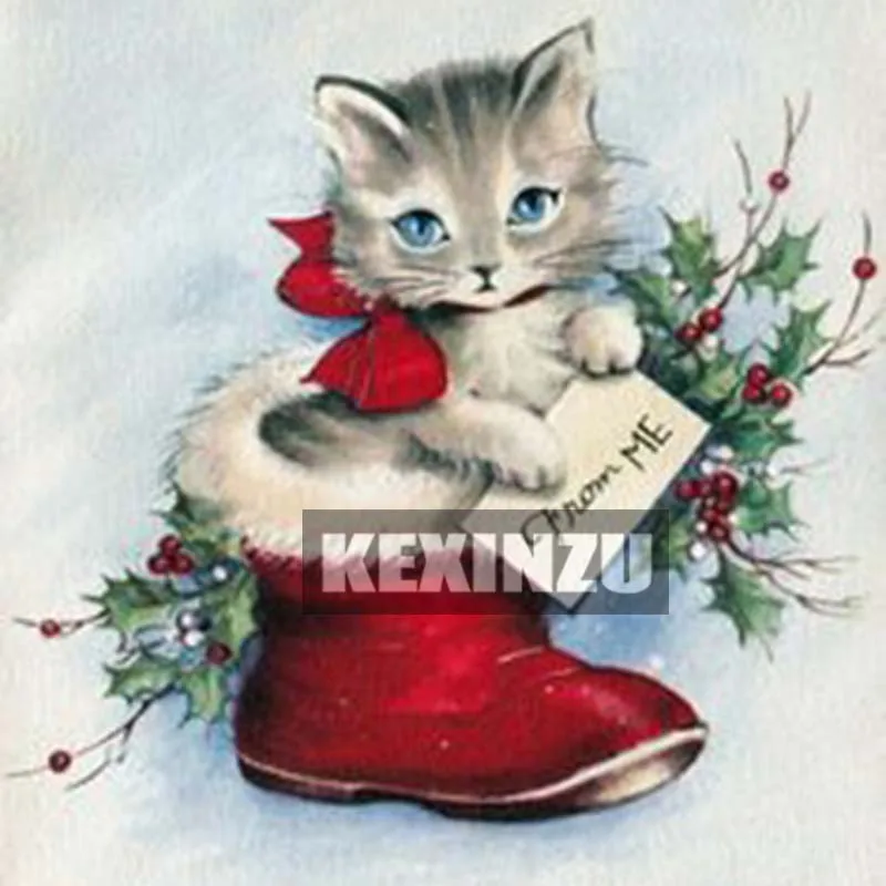 Christmas Greeting  Card Gift 5D Diy Full Square/Round Stone Bead Drill Cat Diamond Painting 3d Diamant Embroidery Cross Stitch