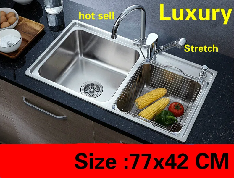 

Free shipping Apartment high quality kitchen double groove sink do the dishes 304 stainless steel fashion hot sell 770x420 MM