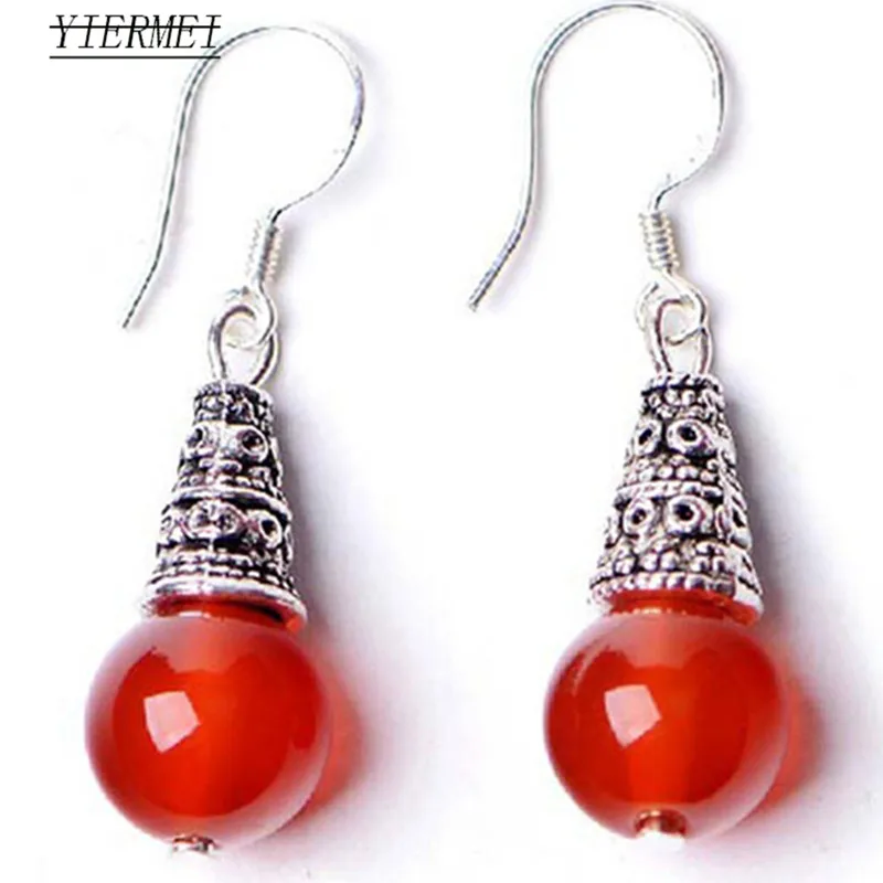 New Fashion Imitation Red Obsidian Drops Of Water Round  Earrings Natural Authentic Tower Red Agate Earrings Women\'s Jewelry