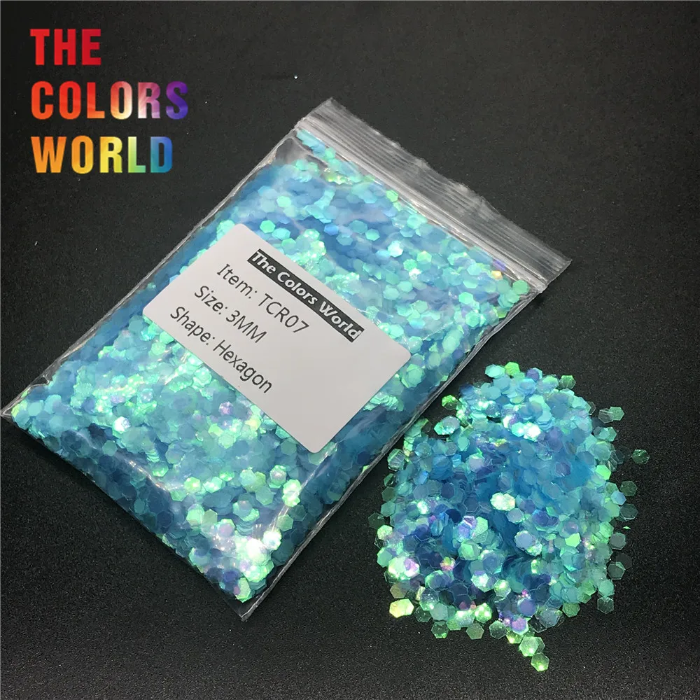 

TCR07 Iridescent Rainbow Azure Blue Hexagon Shape Nail Glitter Nail Art Decoration Henna Face Painting Body Glitter Handwork DIY